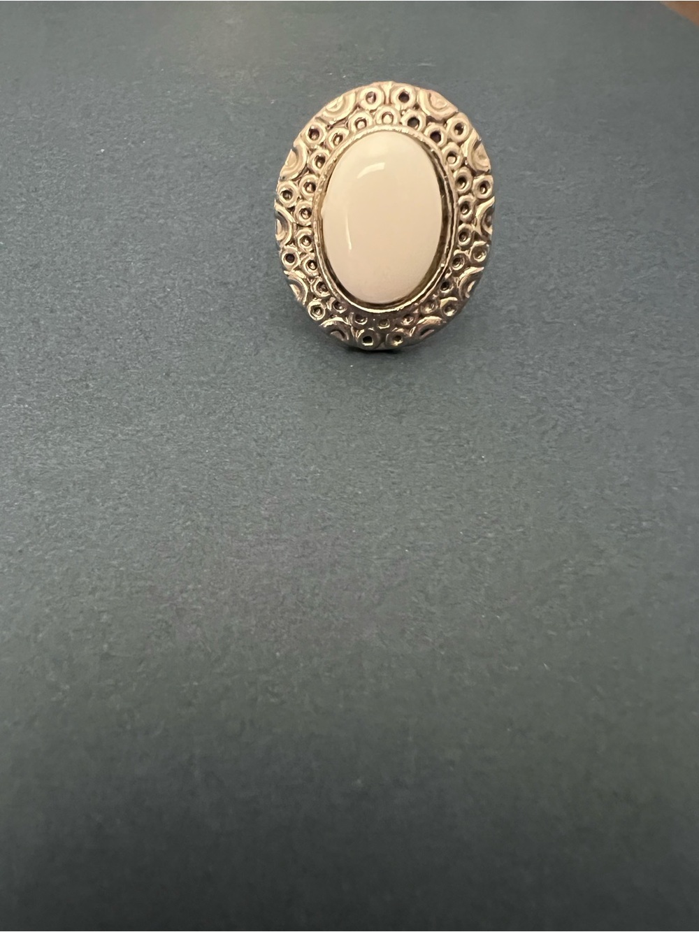 Antique-Style Oval Cream Stone Statement Ring